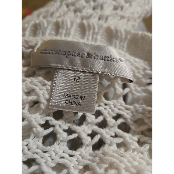 Christopher & Banks White Crochet Cotton Knit Flower Sweater Size Medium - Picture 14 of 15